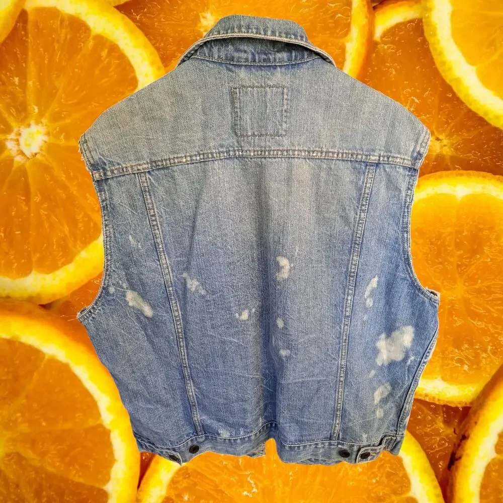 American Eagle Outfitters American‎ Flag Acid Wash Denim Vest Size XL